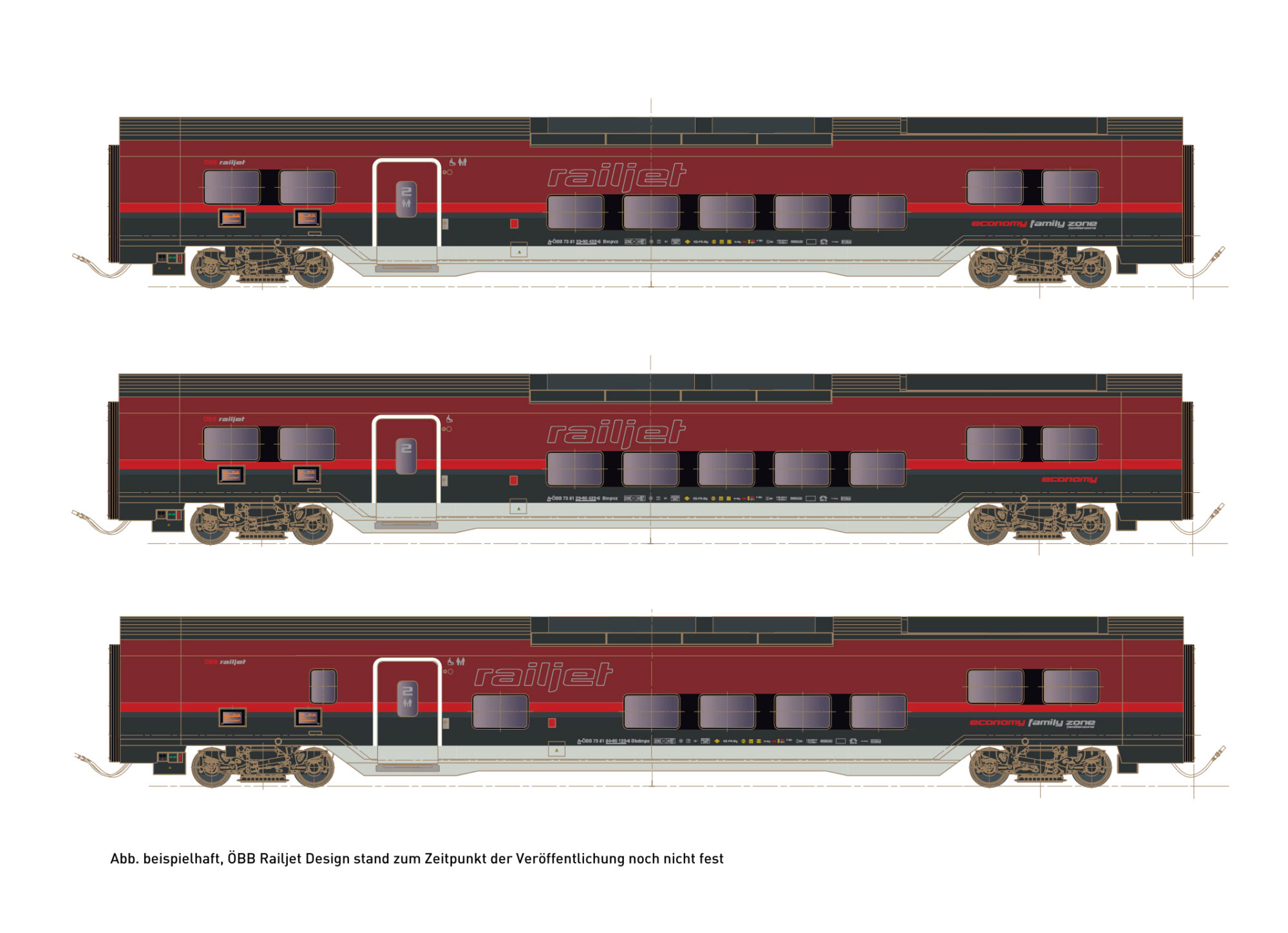 Hobbytrain H25402 ÖBB 3 Railjet DANI Mult.-Wg.+ 2x2. Klasse Ep. VI